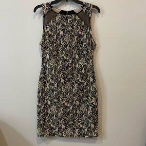 Alice + Olivia Thalia Black Lace Pattern Sleeveless Sheath Dress Sz S Small